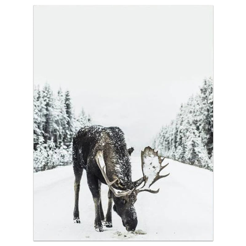 Nordic Moose Posters and Prints Winter Animal Snow Wall Art Forest