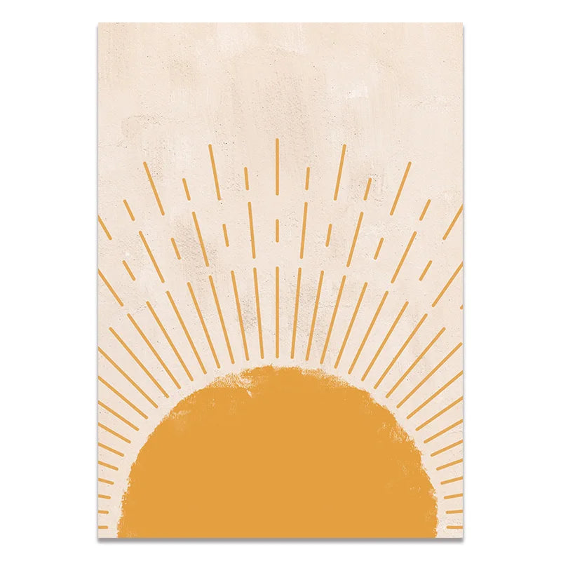 Boho Wall Art Canvas Painting Sun Moon Plants