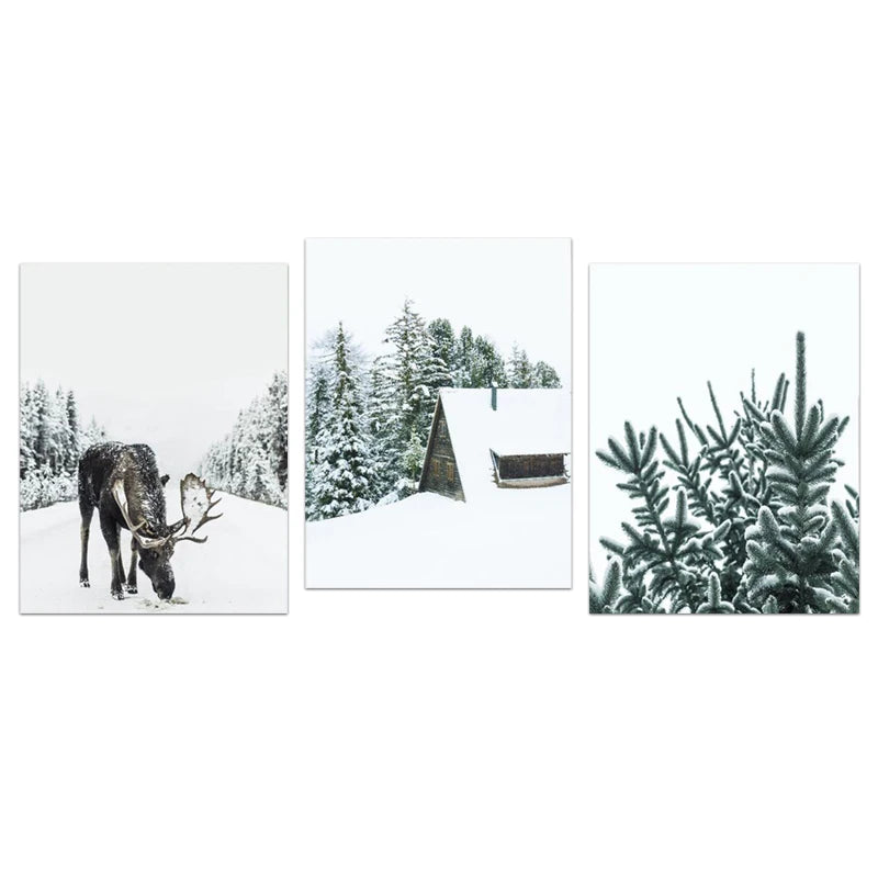 Nordic Moose Posters and Prints Winter Animal Snow Wall Art Forest