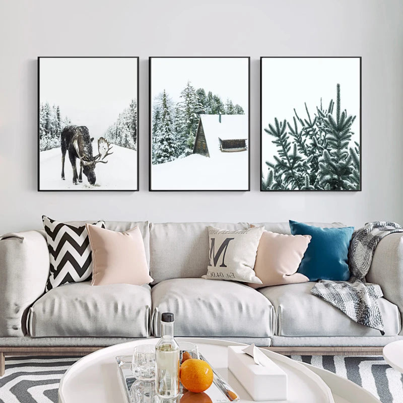 Nordic Moose Posters and Prints Winter Animal Snow Wall Art Forest