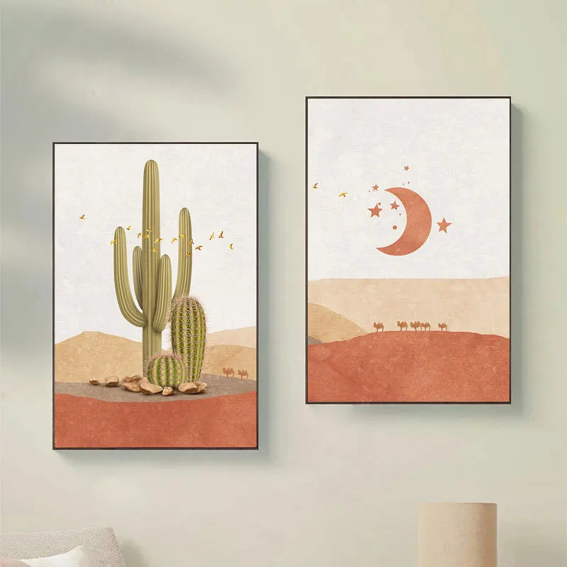 Abstract Landscape Sun and Moon Scene Boho
