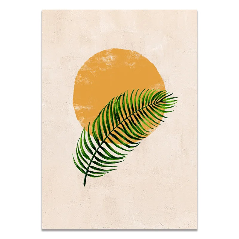 Boho Wall Art Canvas Painting Sun Moon Plants