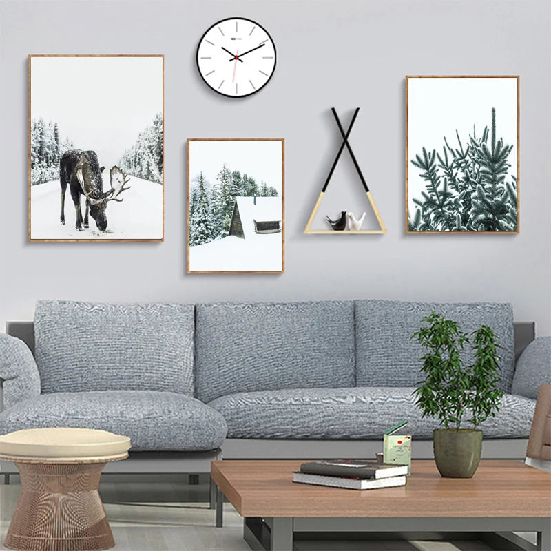 Nordic Moose Posters and Prints Winter Animal Snow Wall Art Forest