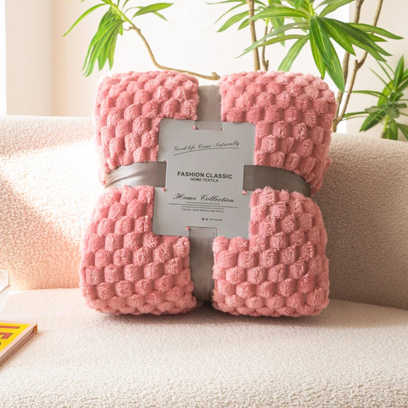 Guérip 1pc Soft Flannel Blanket Skin-friendly Bedsheet Plain Color Sofa Towel