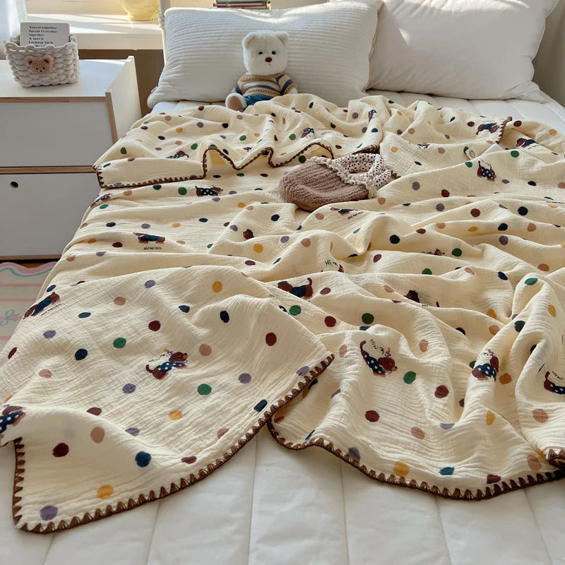 Guérip 1pc Blanket 100% Cotton Sofa Towel Adults Kids Blankets Cartoon