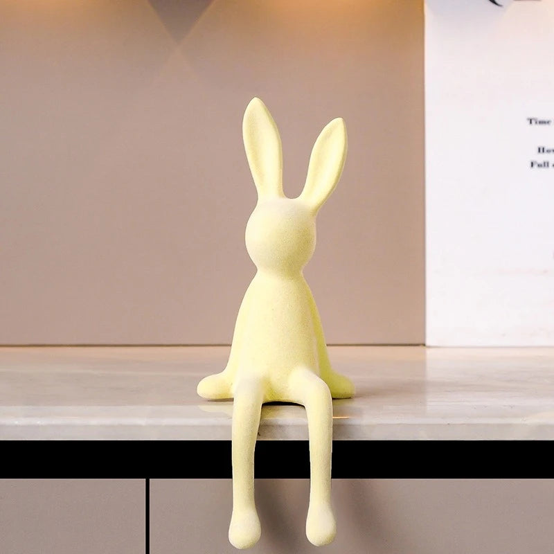 Norév Flocked Resin Bunny Statue Velvet Touch Rabbit
