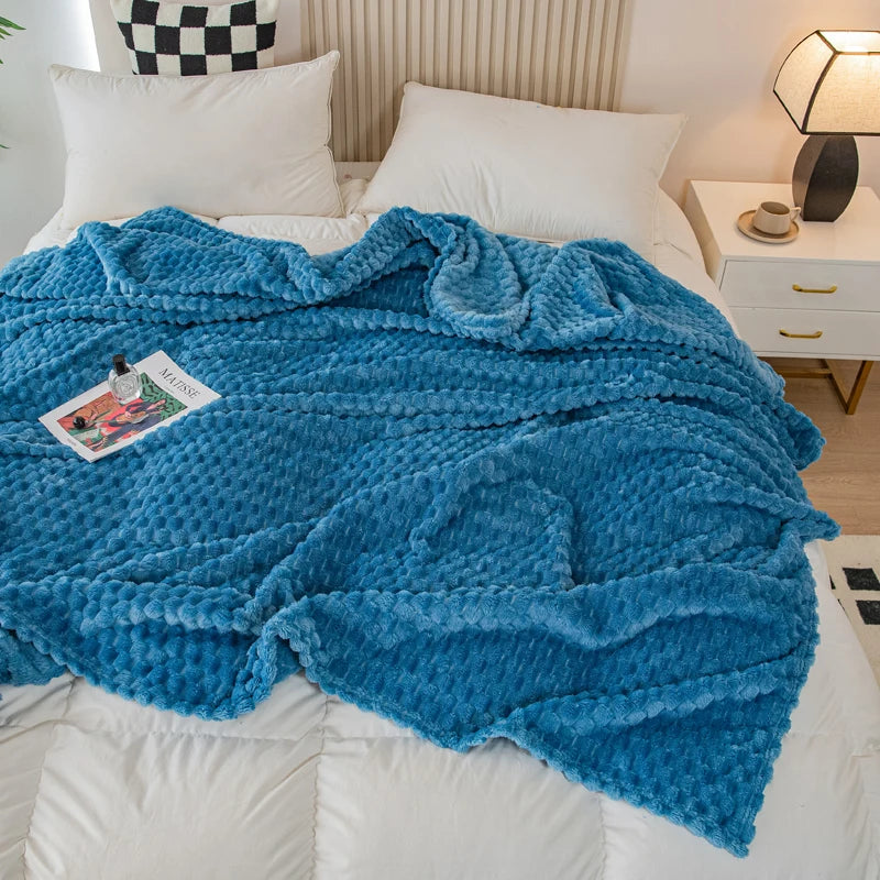 Guérip 1pc Soft Flannel Blanket Skin-friendly Bedsheet Plain Color Sofa Towel