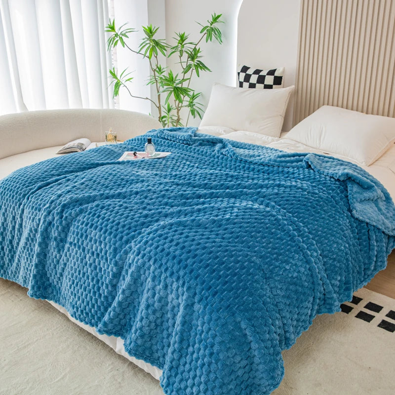 Guérip 1pc Soft Flannel Blanket Skin-friendly Bedsheet Plain Color Sofa Towel