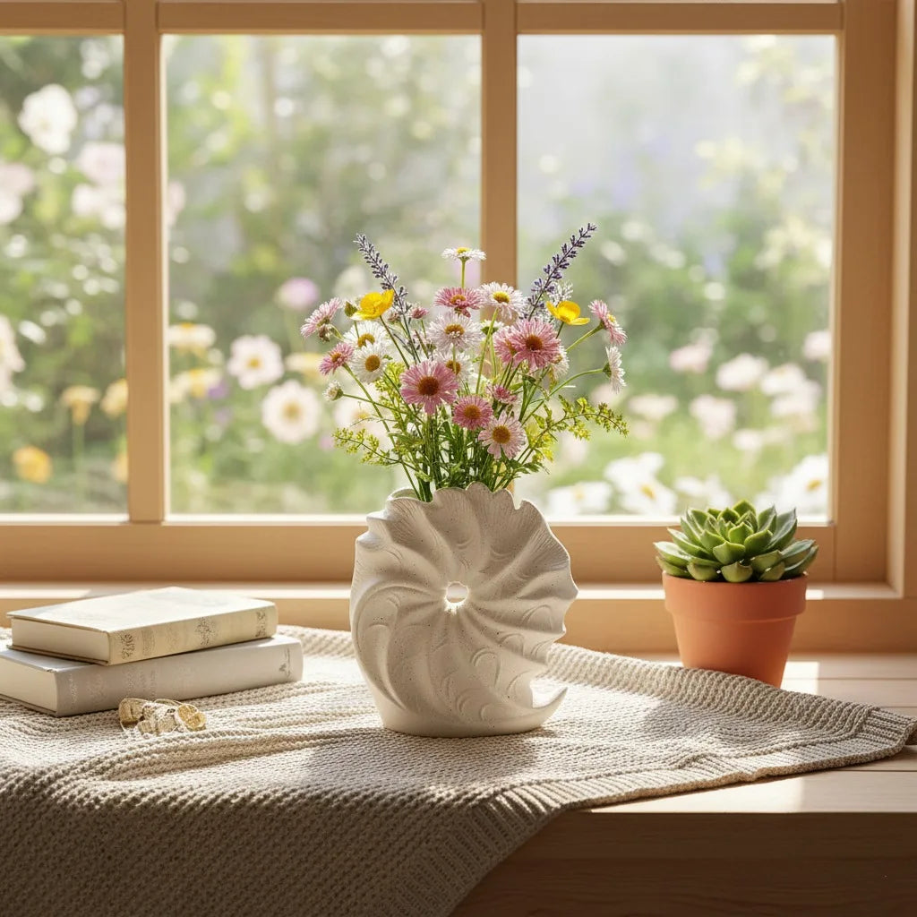 Norév Ocean Conch Shape Vase Simple Beige Ceramic