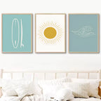 Nordic Minimalist Poster Surfing Sun Waves Print