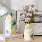 Guérip Modern Ceramic Vase with Banana Leaf Pattern Colorful Abstract Glaze