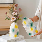 Guérip Modern Ceramic Vase with Banana Leaf Pattern Colorful Abstract Glaze