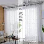 Guérip White Flower Pattern Embroidery Sheer Curtain