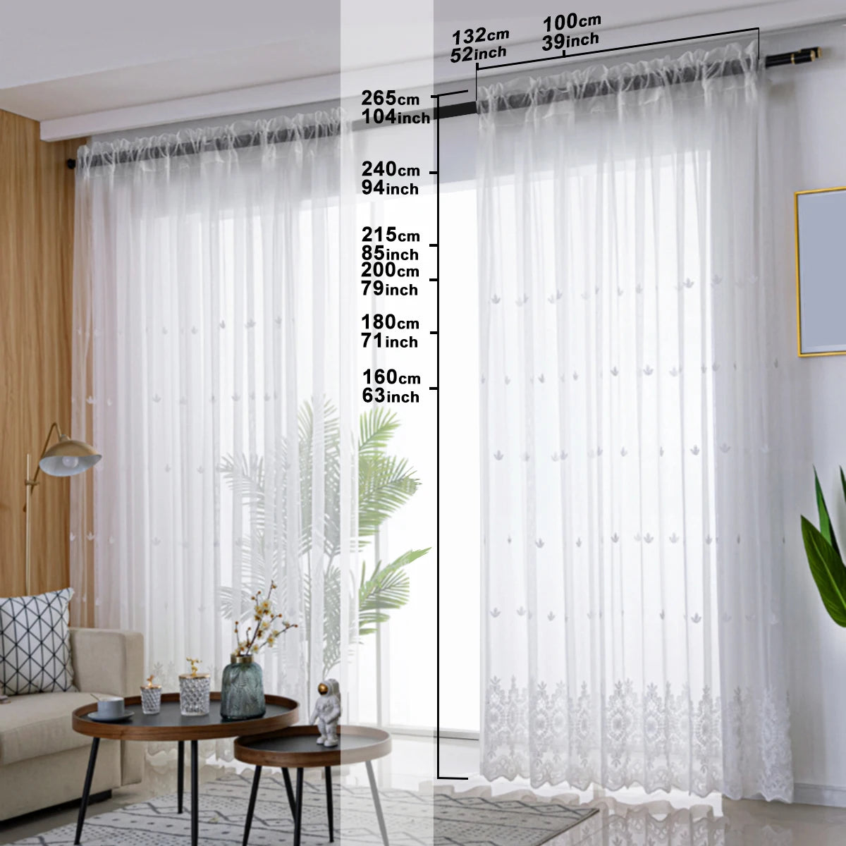 Guérip White Flower Pattern Embroidery Sheer Curtain