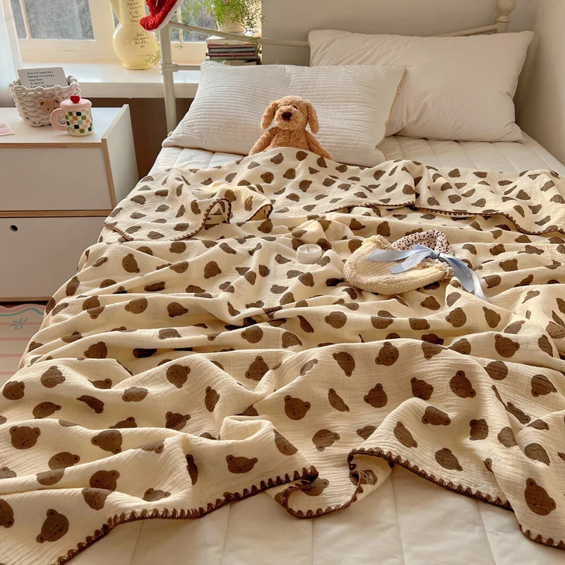 Guérip 1pc Blanket 100% Cotton Sofa Towel Adults Kids Blankets Cartoon