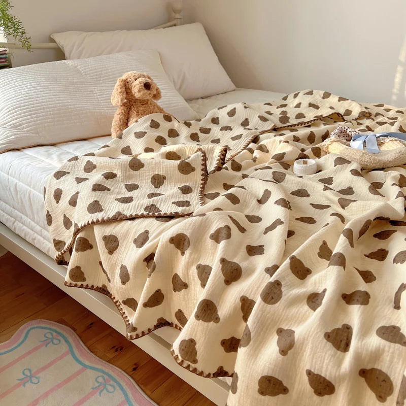 Guérip 1pc Blanket 100% Cotton Sofa Towel Adults Kids Blankets Cartoon