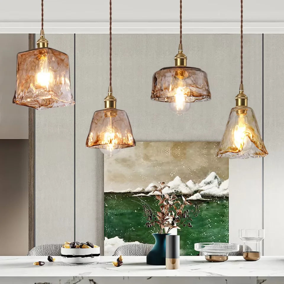 Guérip American Retro Brass Glass Pendant Lamp