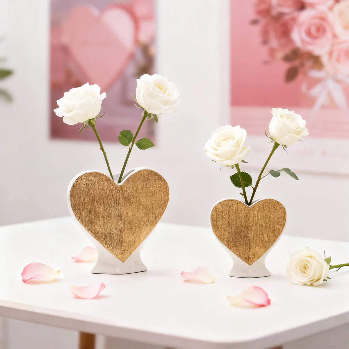 Norév Gold White Heart Shape Ceramic Vase Set Modern Luxury