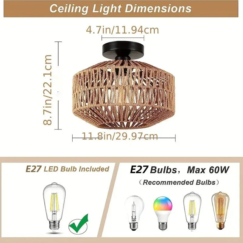 Guérip IRALAN - Handcrafted Woven Ceiling Light in Natural Boho Style