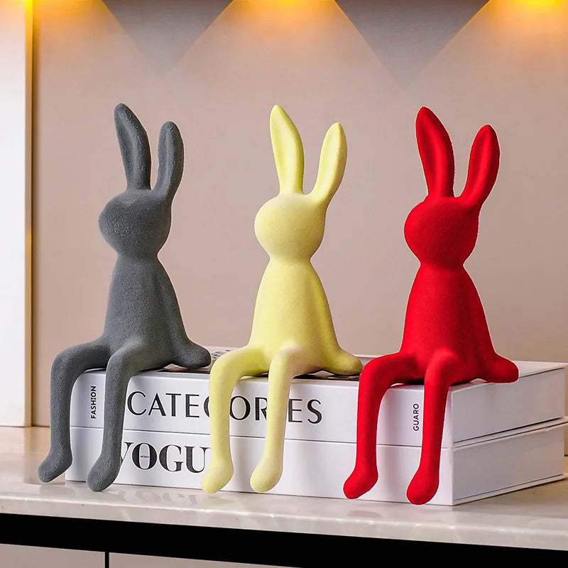 Norév Flocked Resin Bunny Statue Velvet Touch Rabbit