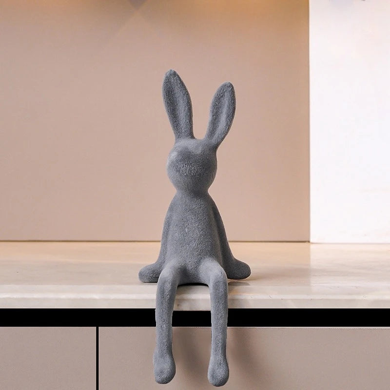 Norév Flocked Resin Bunny Statue Velvet Touch Rabbit