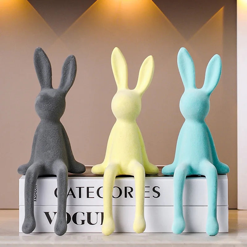 Norév Flocked Resin Bunny Statue Velvet Touch Rabbit