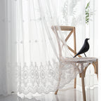 Guérip White Flower Pattern Embroidery Sheer Curtain