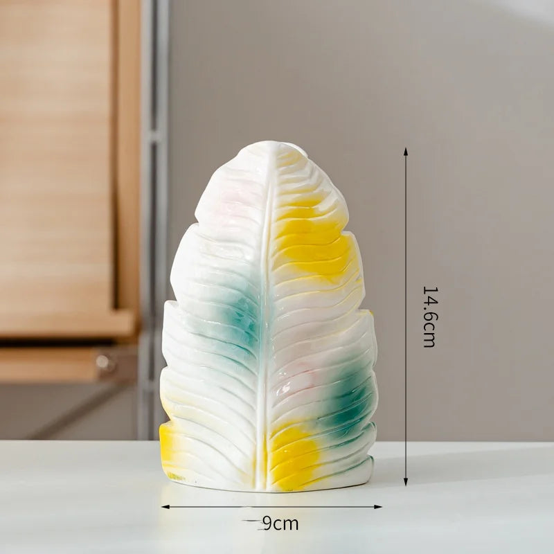 Guérip Modern Ceramic Vase with Banana Leaf Pattern Colorful Abstract Glaze