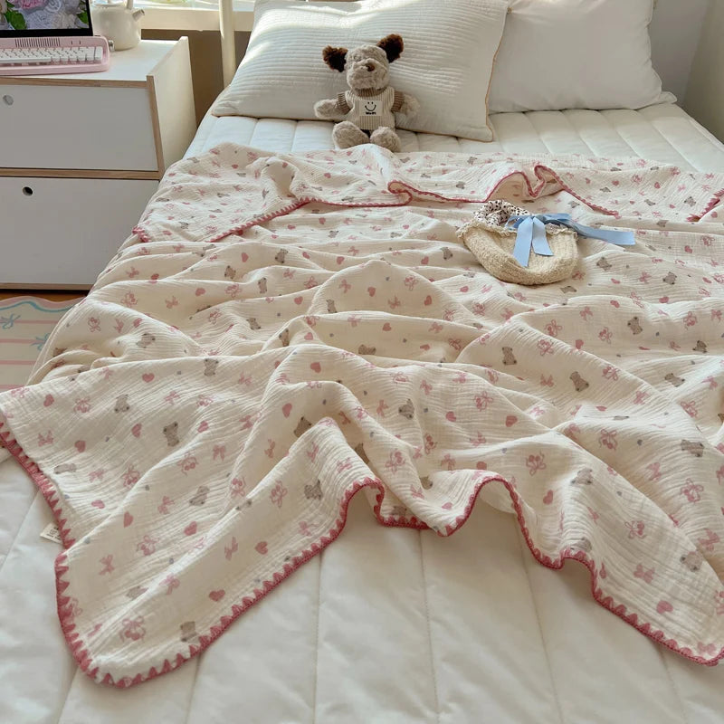 Guérip 1pc Blanket 100% Cotton Sofa Towel Adults Kids Blankets Cartoon