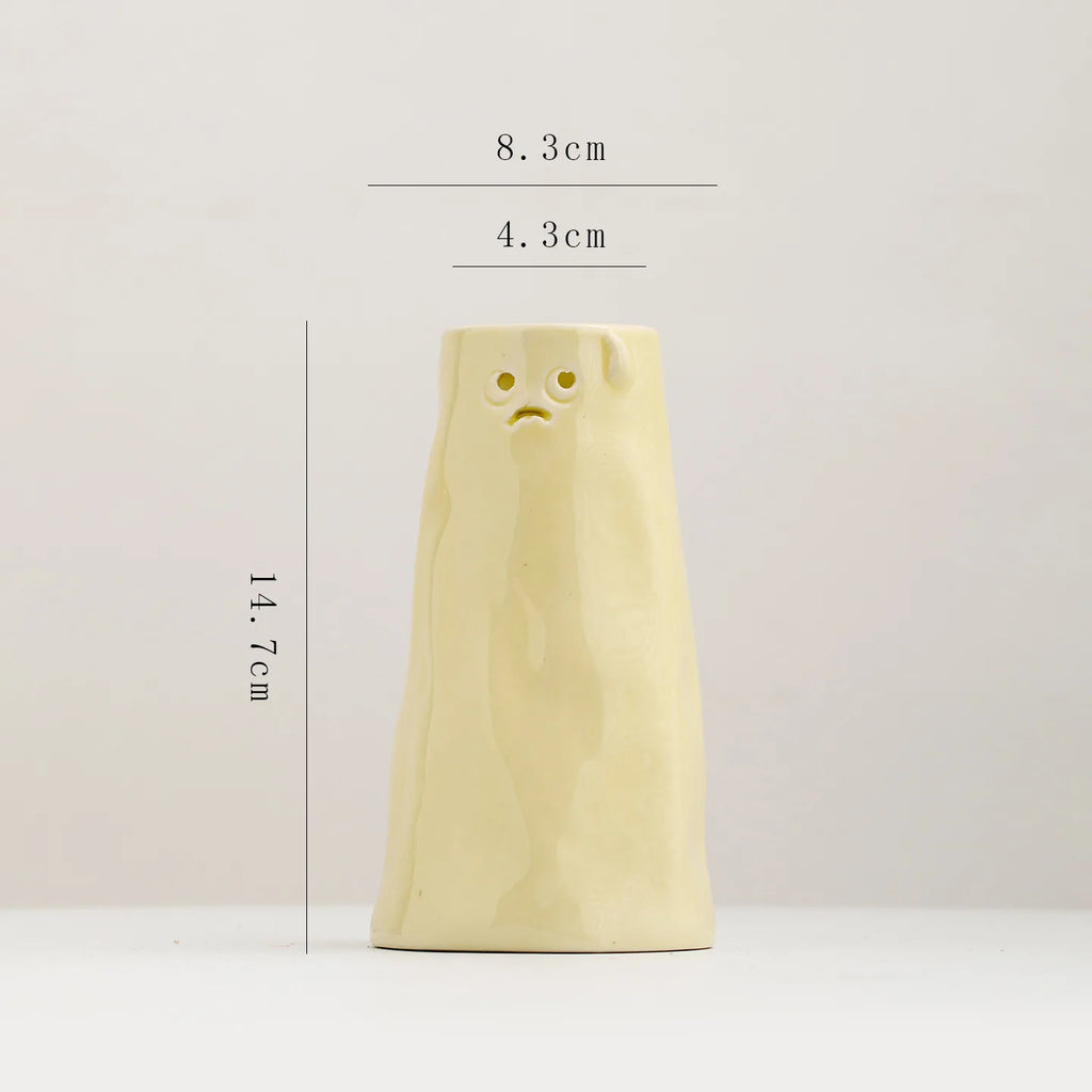 Norév Cream Yellow Ceramic Bud Vase with Funny Face