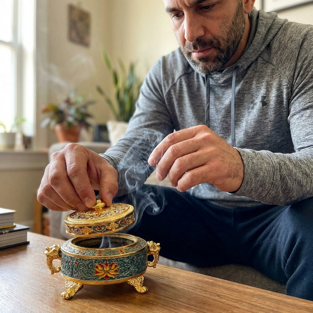 Ornate Enamel Incense Burner with Gold Detailing