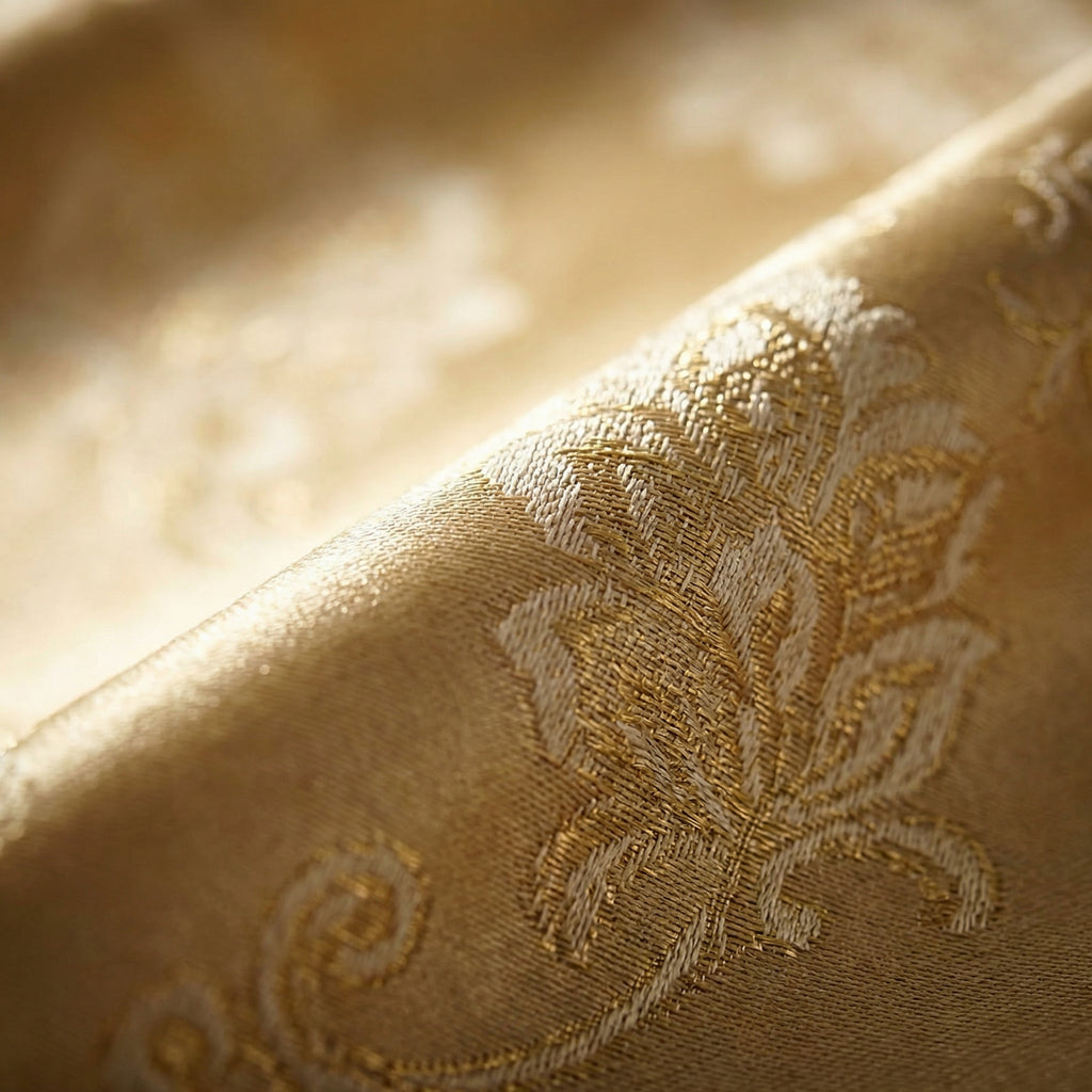 Golden Jacquard Floral Curtain Panel