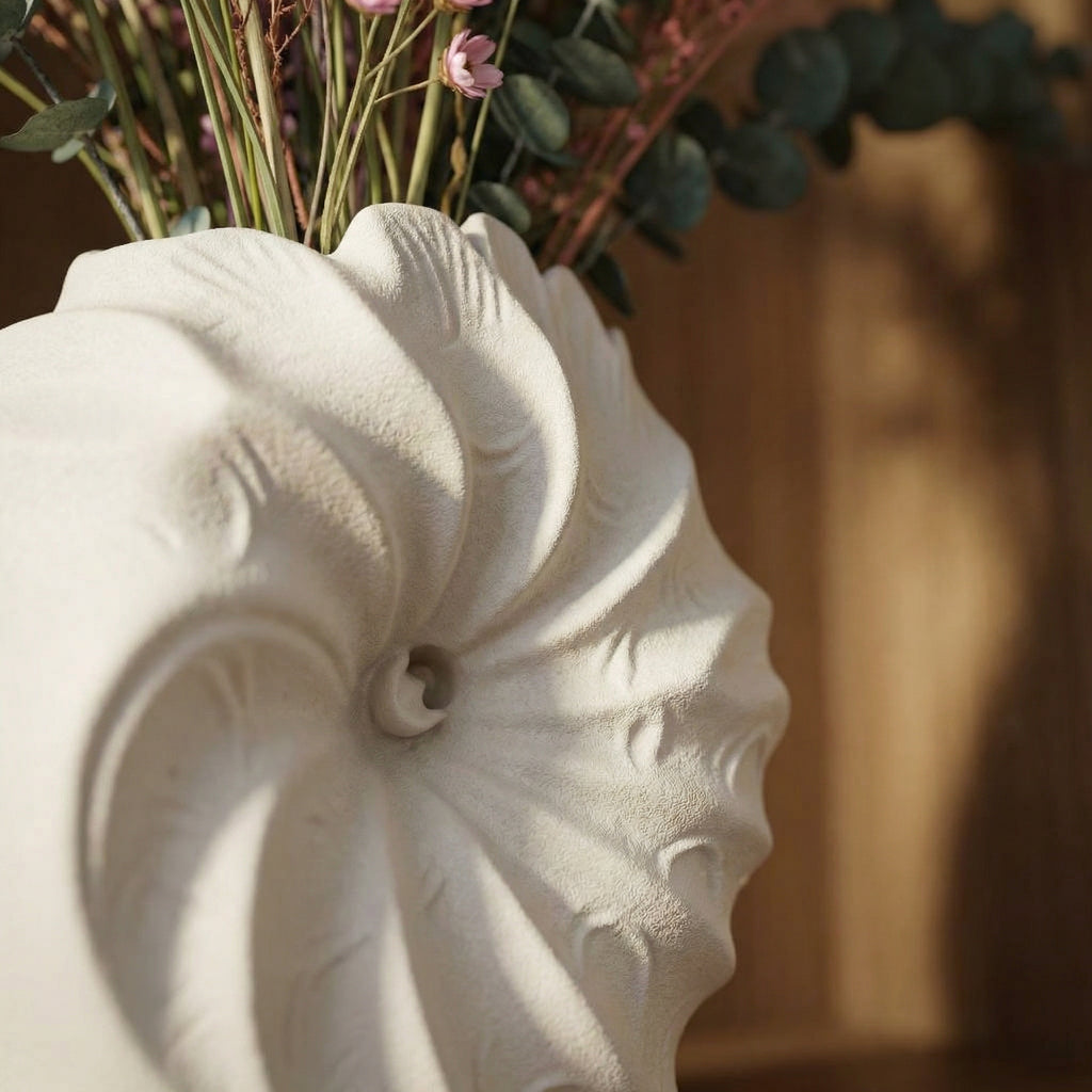Sculptural Shell Swirl Ceramic Tabletop Vase