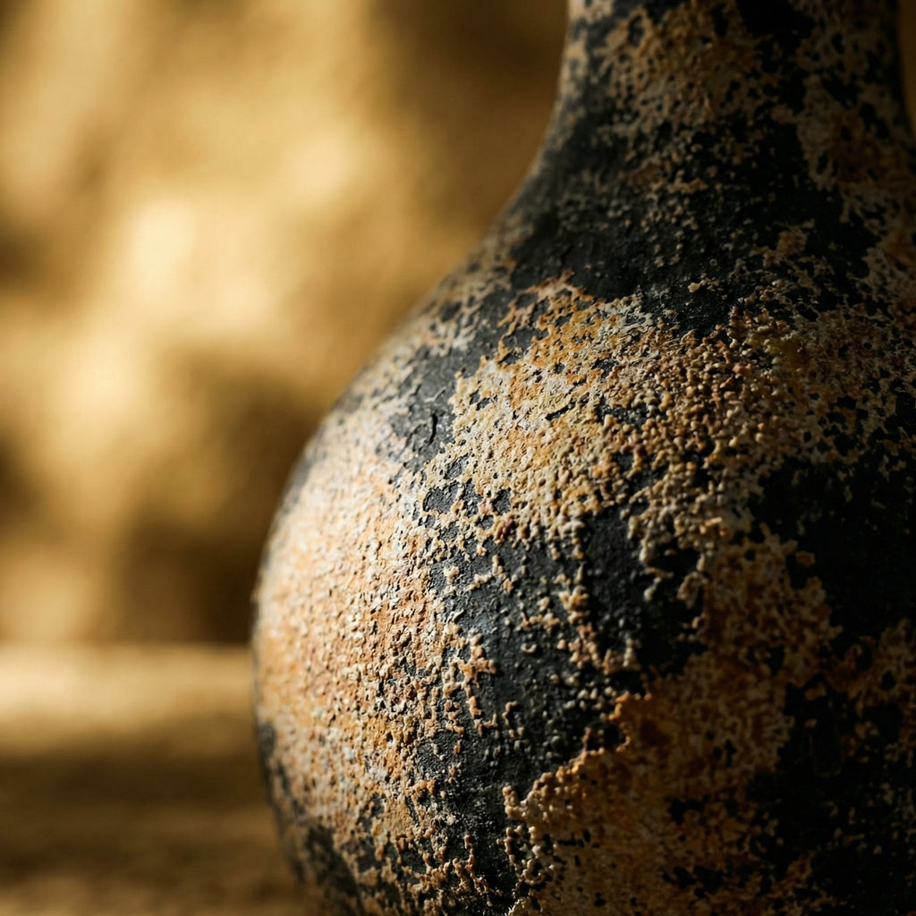 Distressed Stoneware Tabletop Vase with Handle