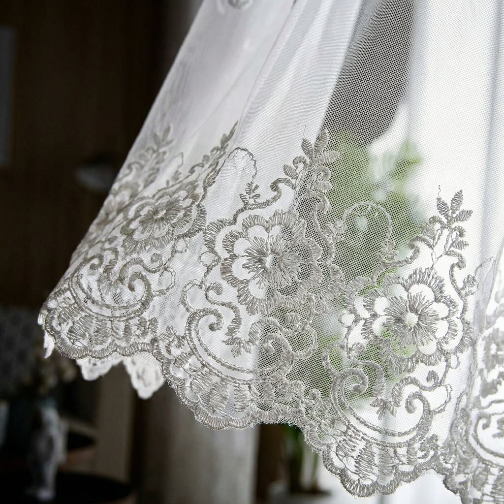 Embroidered Sheer Lace Curtain Panel