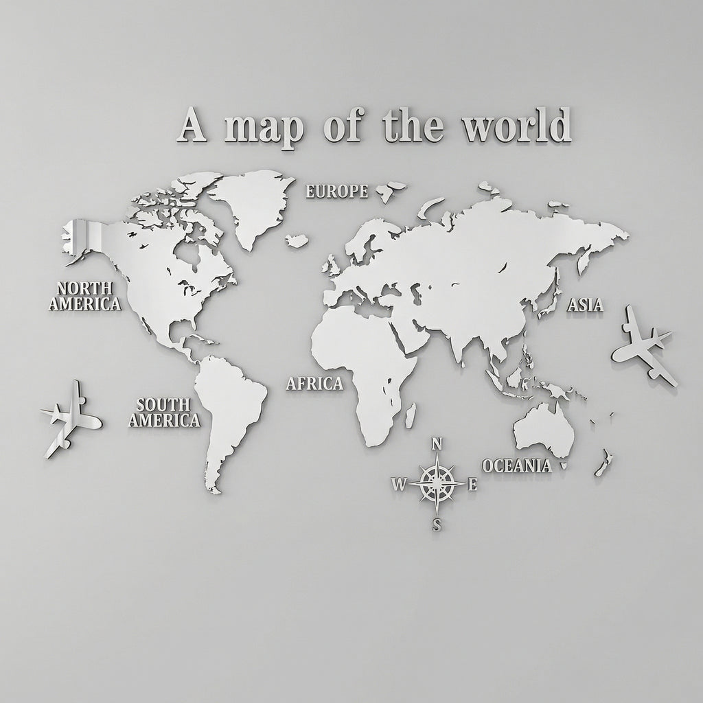 Reflective World Map Wall Art