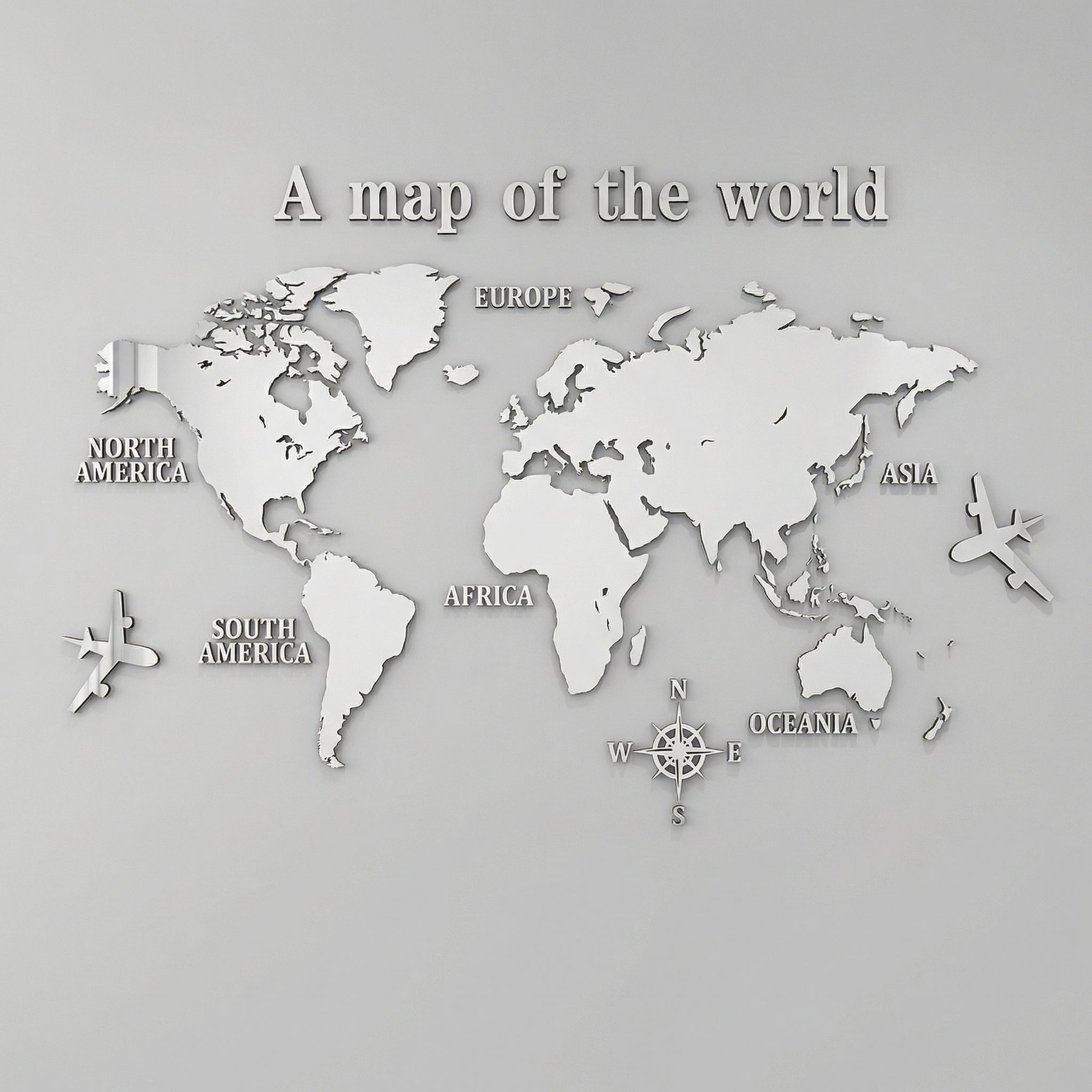 Reflective World Map Wall Art