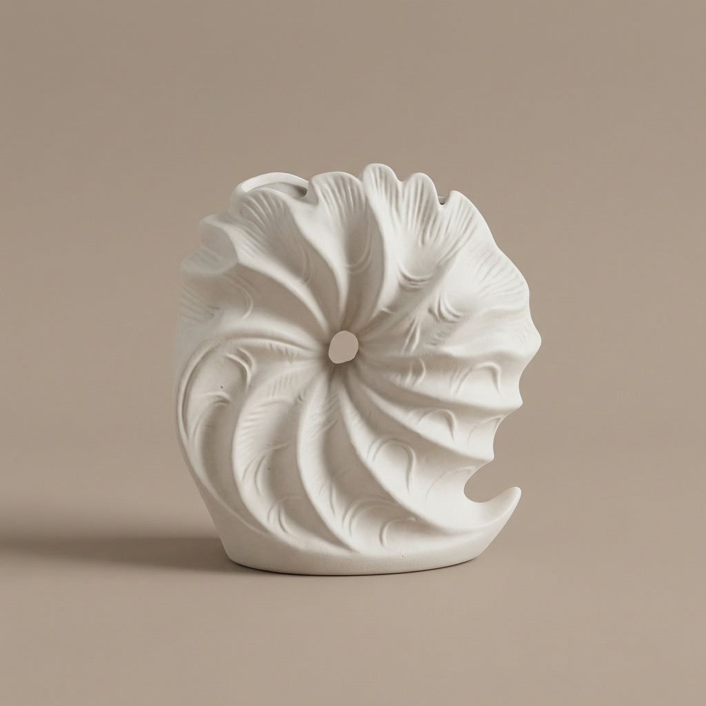 Sculptural Shell Swirl Ceramic Tabletop Vase