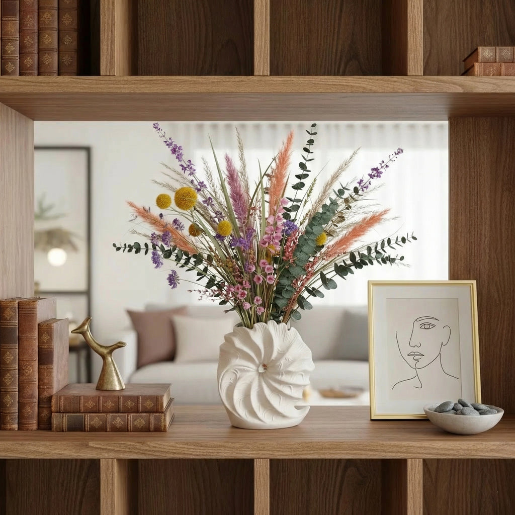 Sculptural Shell Swirl Ceramic Tabletop Vase