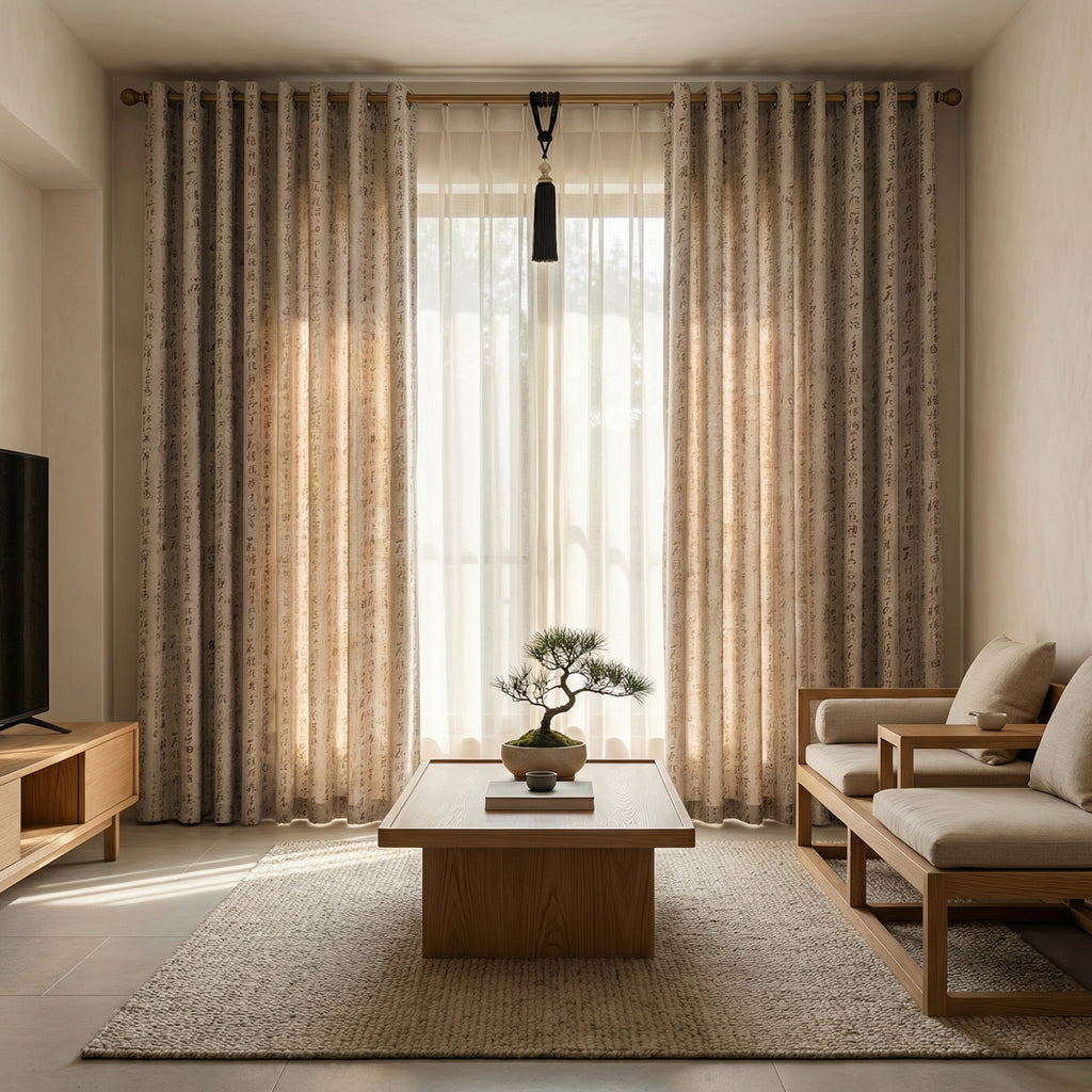 Calligraphy Print Sheer Curtain Panel