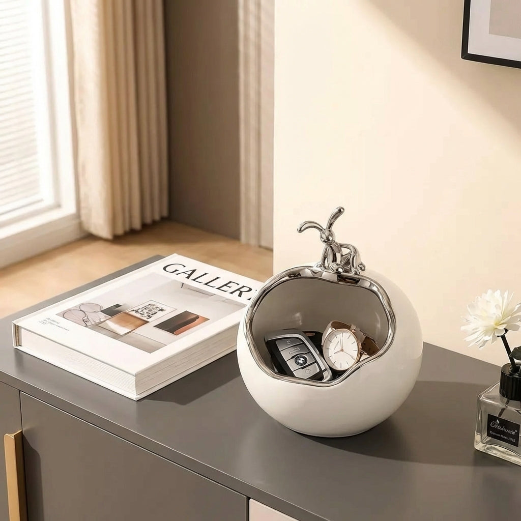 Ceramic Bunny Storage Bowl with Silver Accent